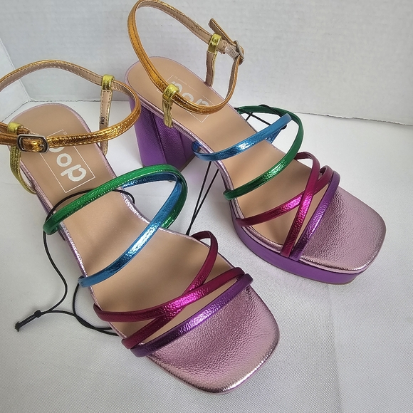 Pop Fuchsia Multi Colored Kallie Heeled Sandals Size 8 - Picture 3 of 13